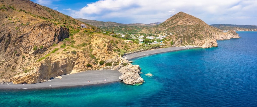 Volcano beach Mavra Volia on Chios island, Aegean Sea