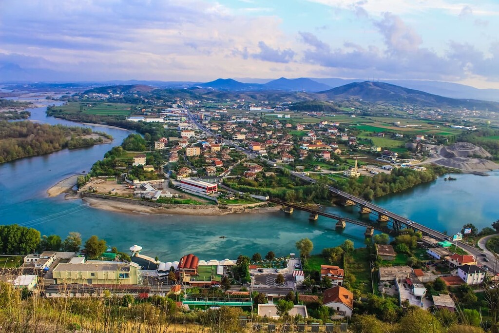 Bahcallek city from Rozafa Castle, Albania mountain