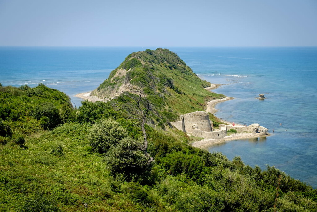 Cape of Rodon in Albania. Summer castle of the Queen of Albania the wife of Scanderbeg, Albania mountain