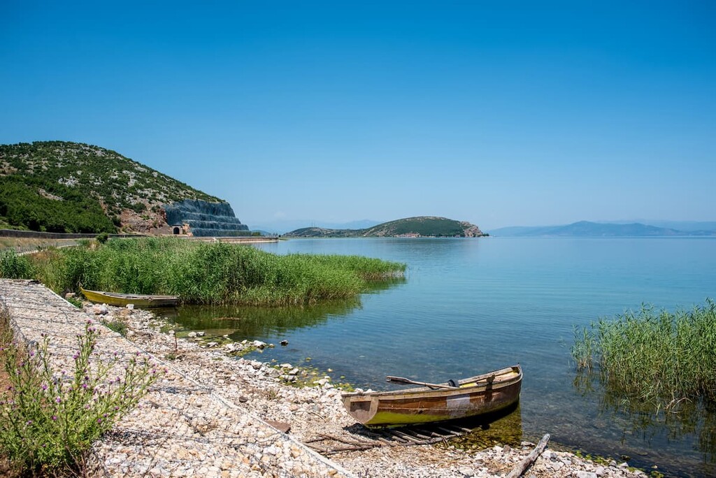 Ohrid Boat, lake, Albania mountain