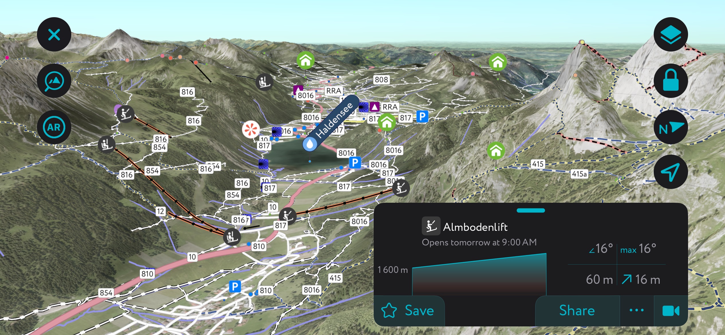 Allgäu Alps of Bavaria, Germany, using PeakVisor, ski lifts
