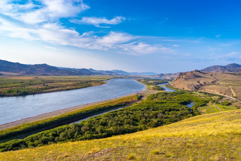 Selenga River with Sagan Daban mountains, Buryatia
