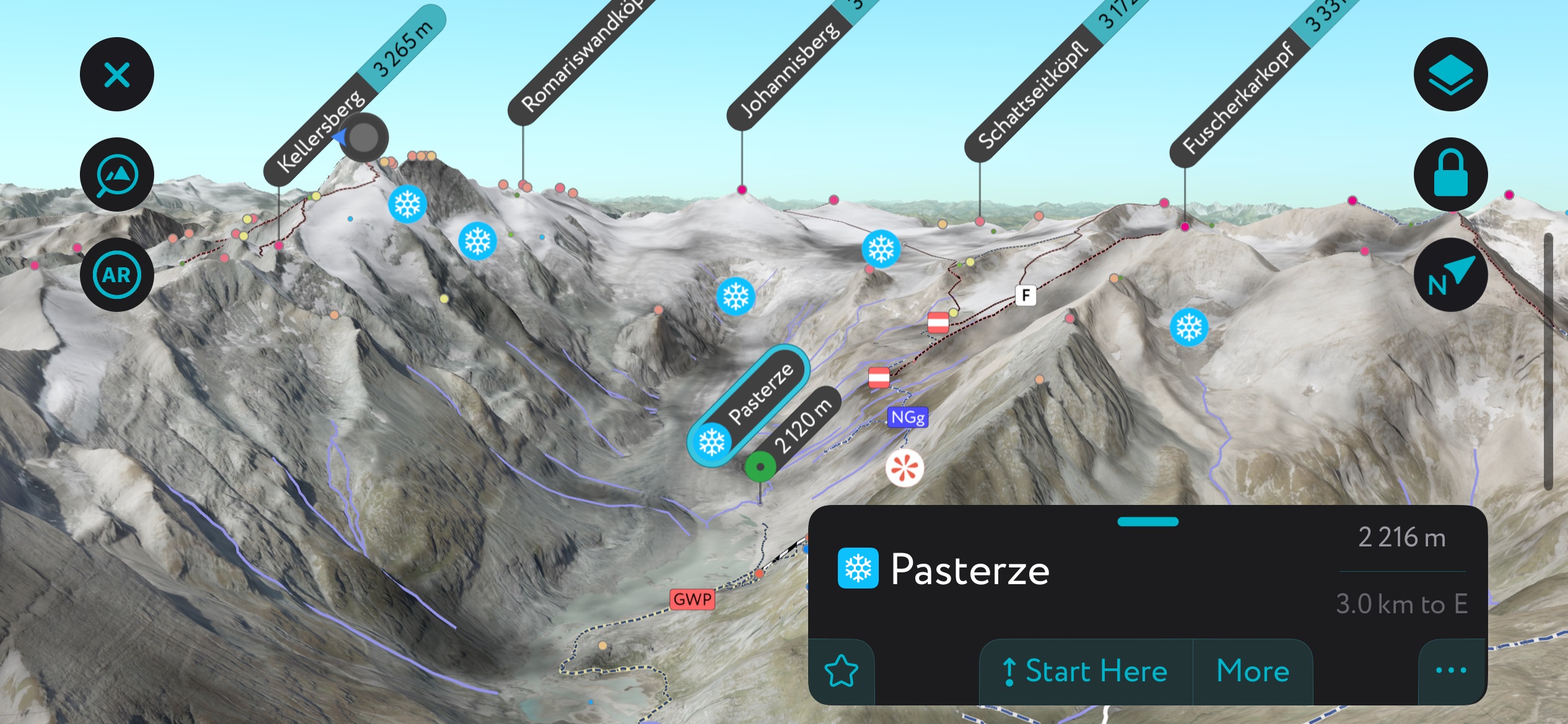 Pasterze Glacier PeakVisor. Carinthia