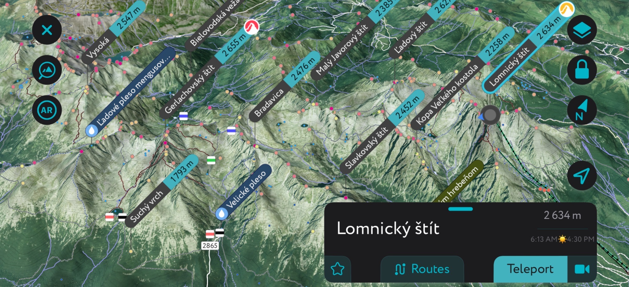 PeakVisor mobile app’s 3D generation of the High Tatras