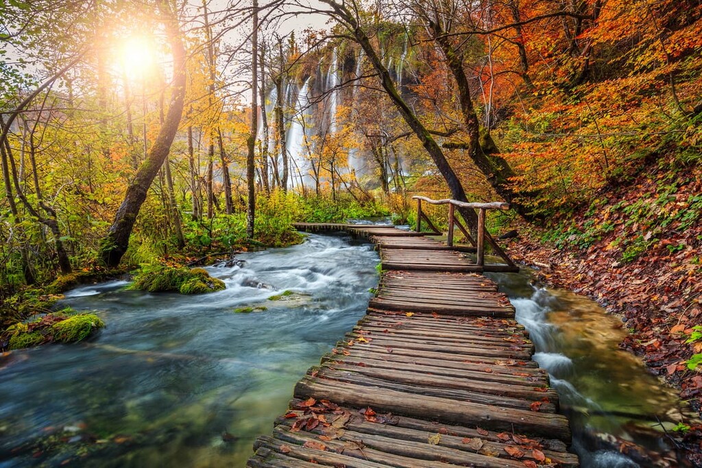 Touristic wooden pathway, Plitvice National Park, Croatia