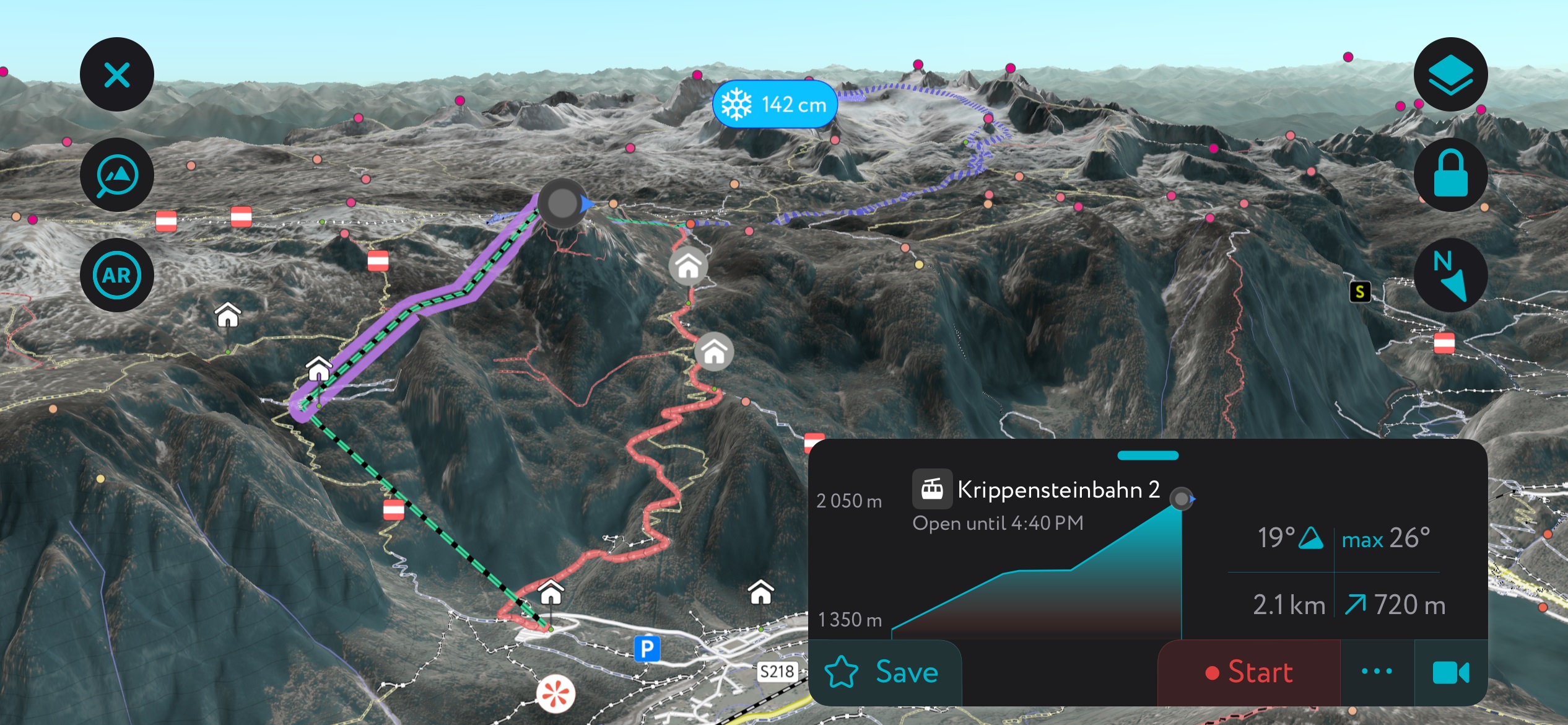 Dachstein Massif using PeakVisor’s mobile app. Dachstein Mountains