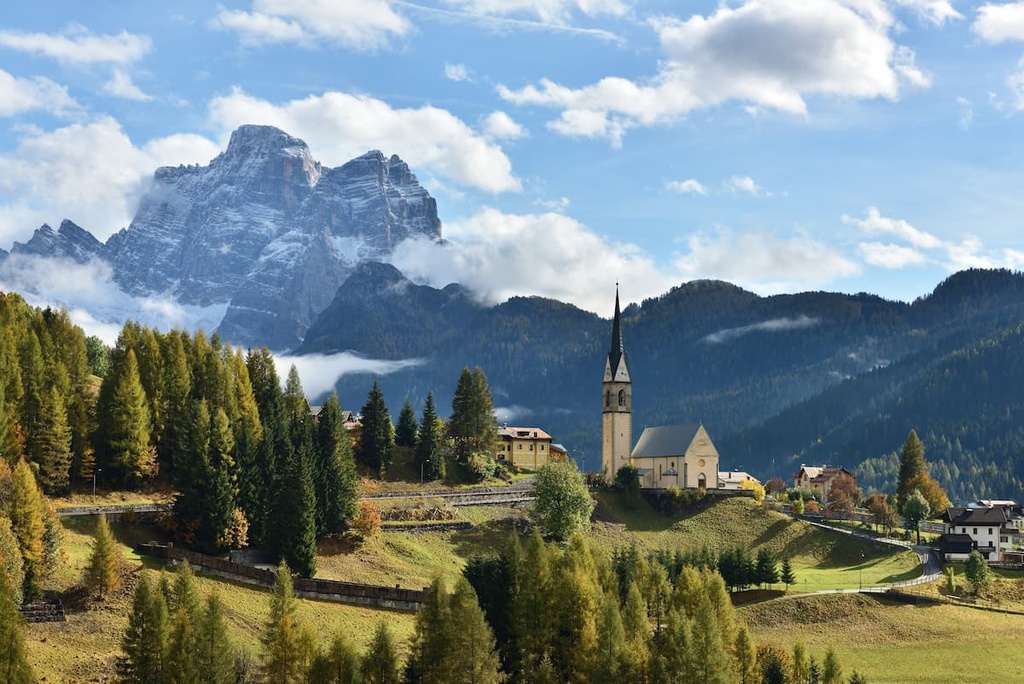 Church Of Selva Di Cadore And Monte Pelmo Peak, Colle Santa Lucia, Dolomites