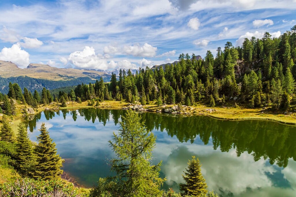 Colbricon lakes are part of the Paneveggio-Pale di San Martino Natural Park, Dolomites