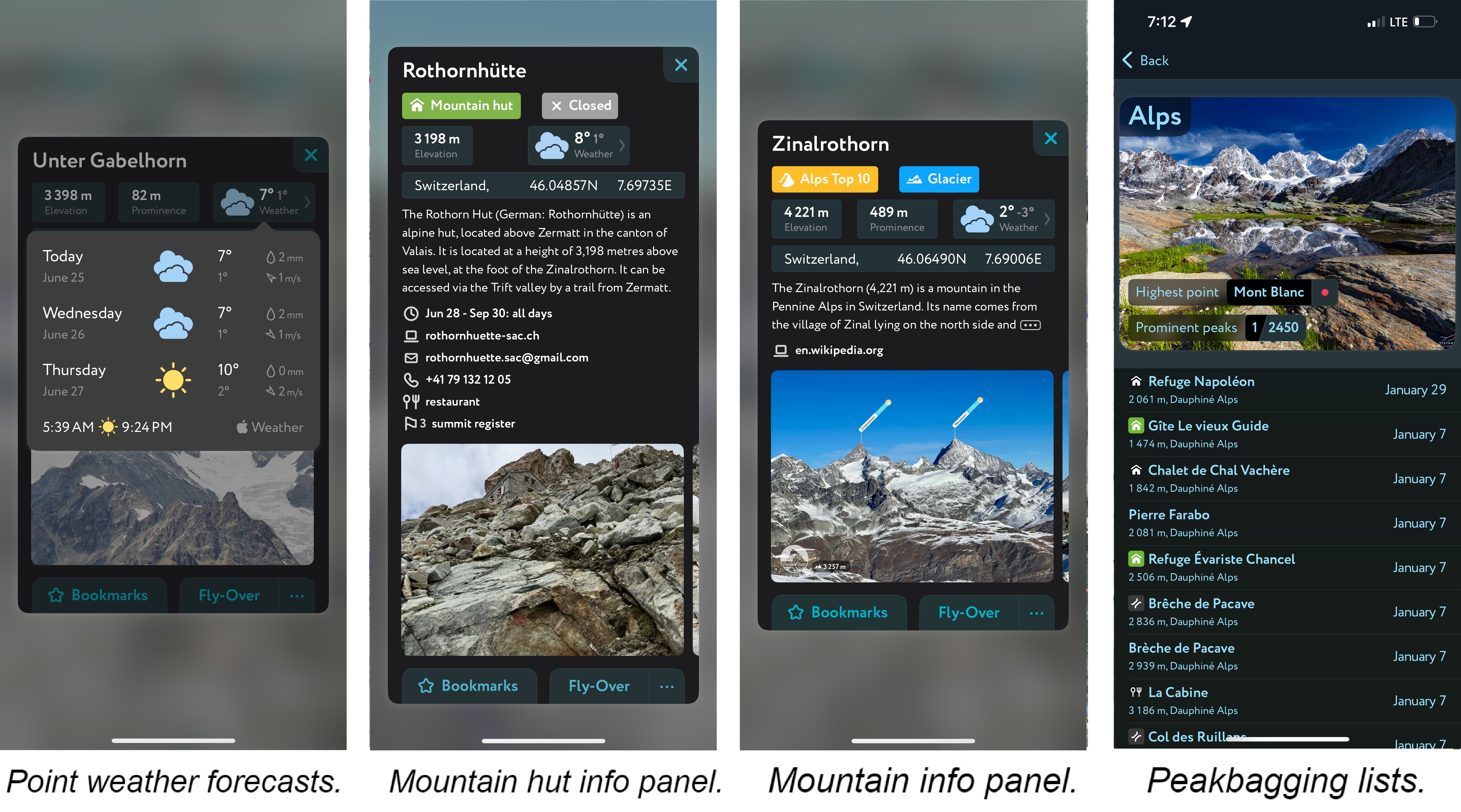 Prévisions météorologiques précises. Panneau d'information sur les refuges de montagne. Panneau d'information sur la montagne. Listes d'ascension de sommets