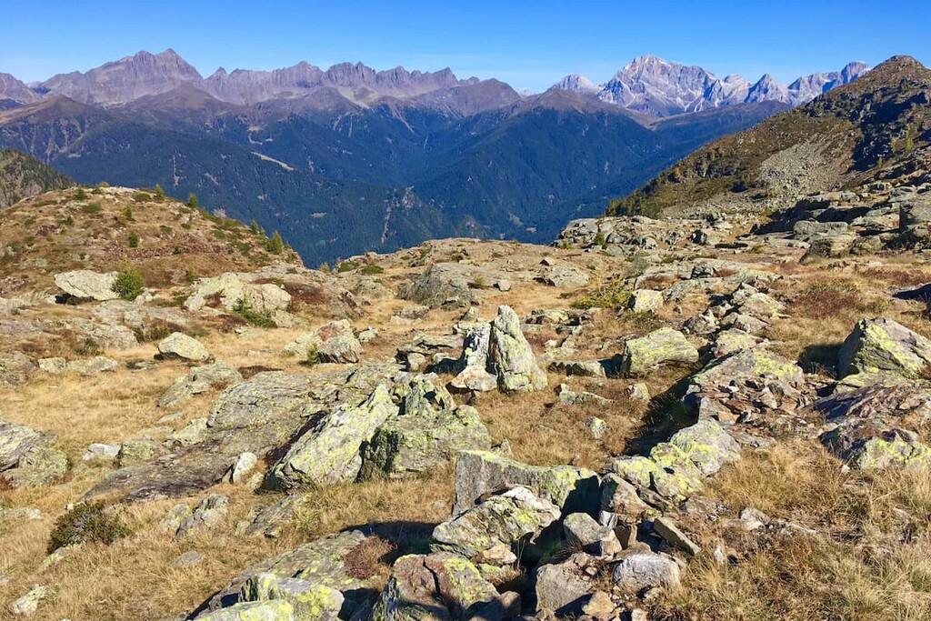 Fiemme Mountains,View on Lagorai and Pala di San Martino from Cima d'Asta