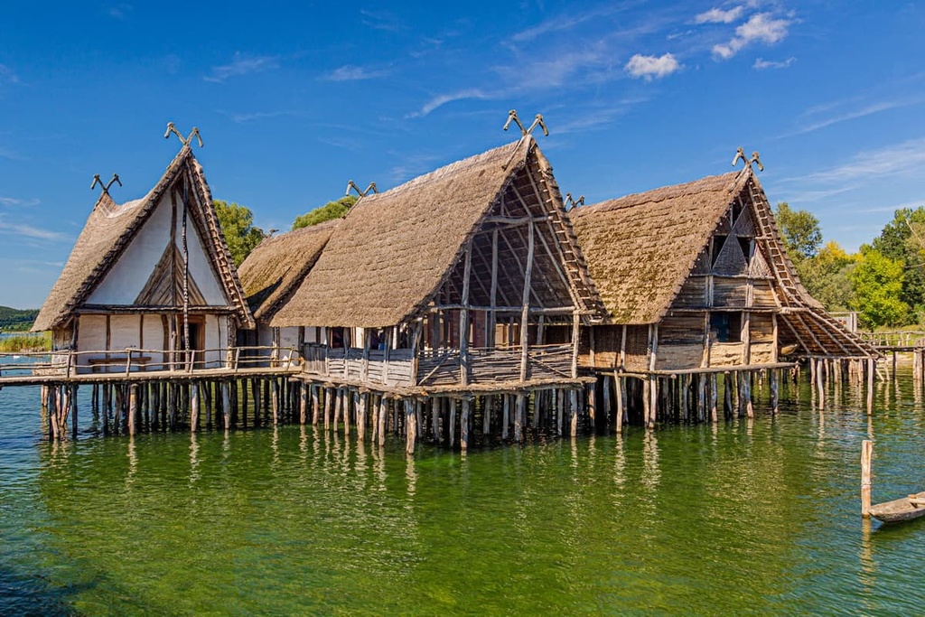 Stilt houses (Pfahlbauten), Stone and Bronze age dwellings in Unteruhldingen town, Germany