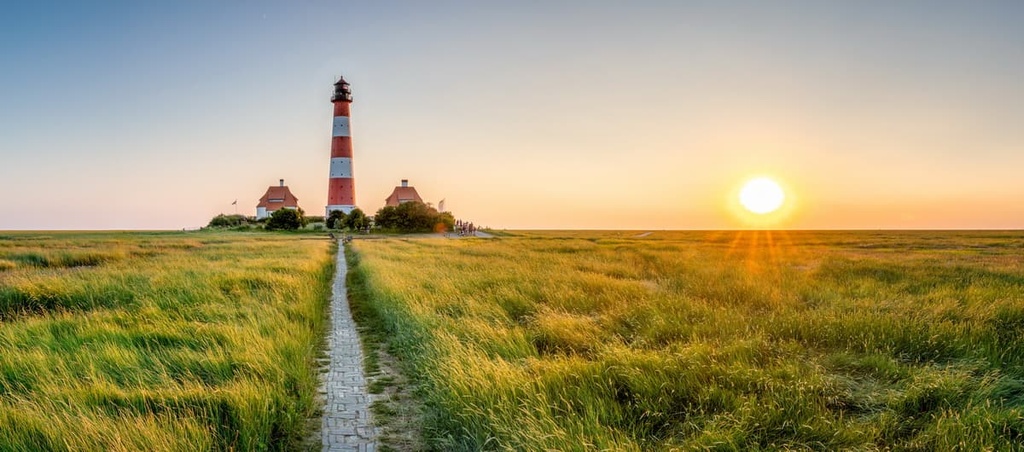 Panorama of the Westerheversand Lighthouse at Westerhever , Germany