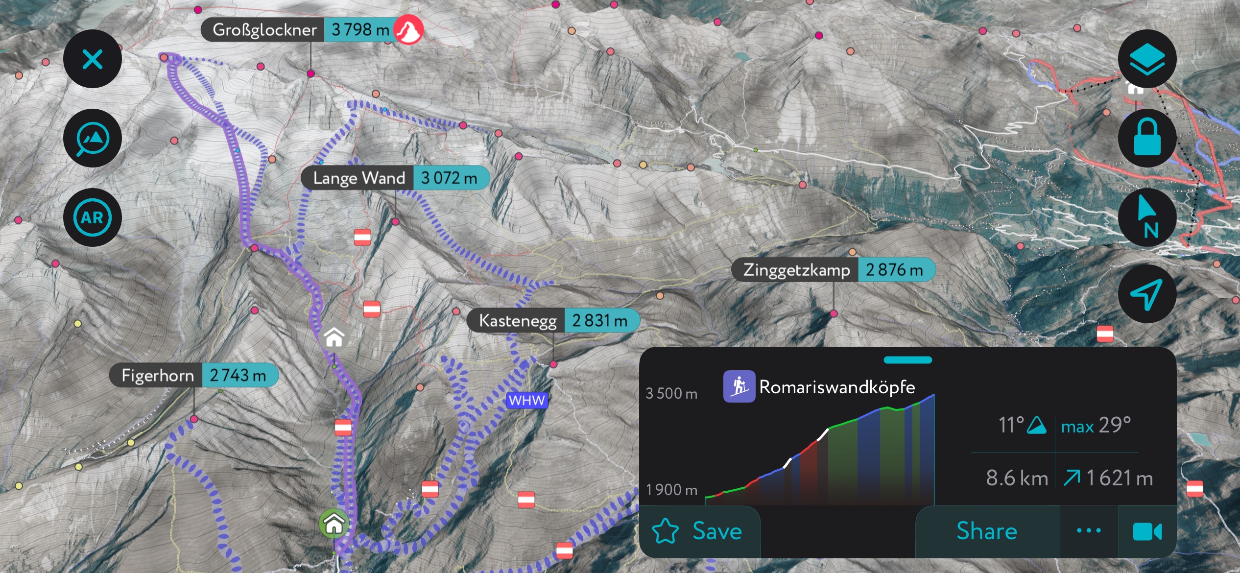 The classic touring route to the Romariswandköpfe, part of the tour of Großglockner, Glockner Group