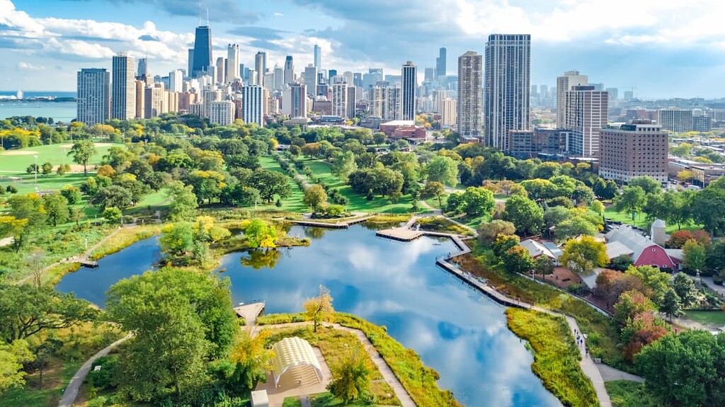 Lake Michigan and city of Chicago, Illinois