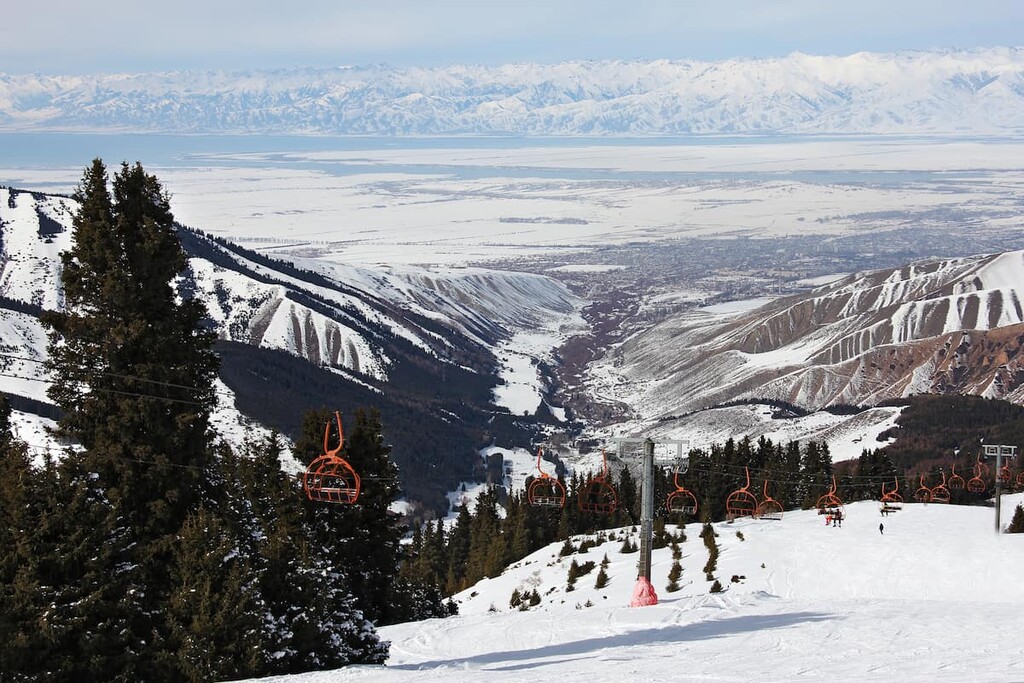 Winter, lake Issyk Kul in Karakol, Kyrgyzstan