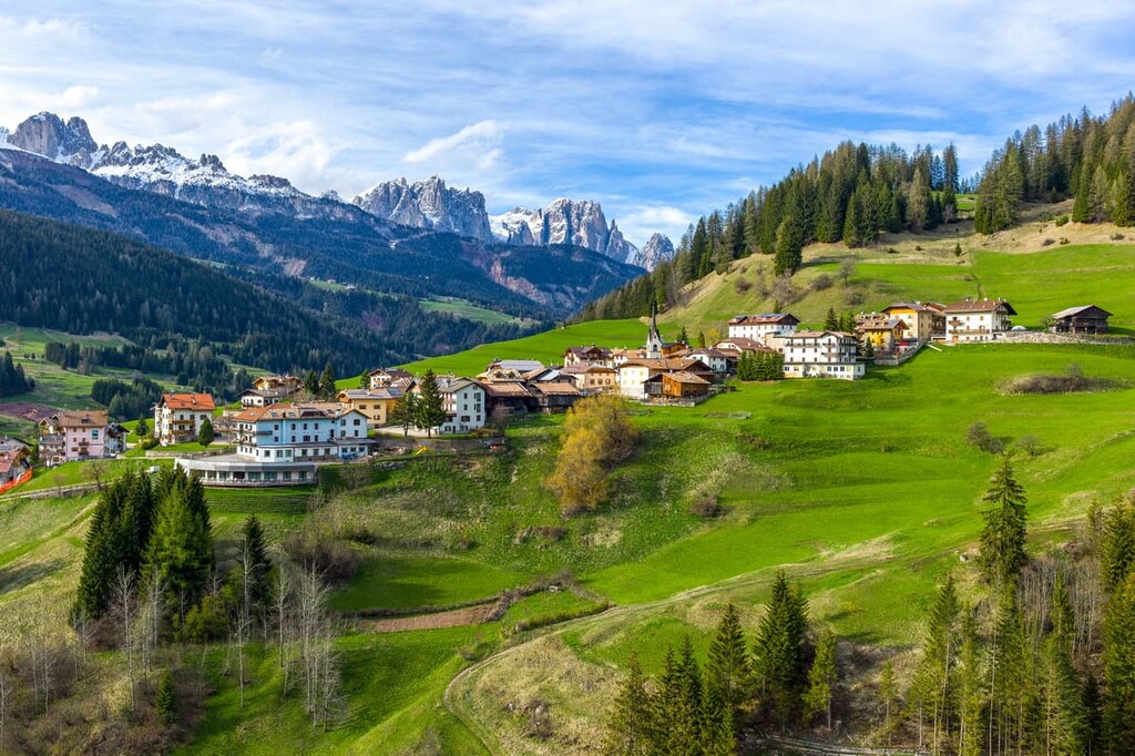 Moena village, Latemar, Dolomites, Italy