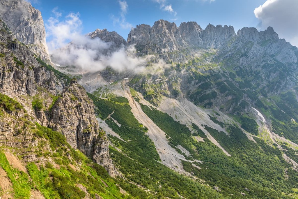 Wilder Kaiser during the hike to Gruttenhütte, Kaisergebirge, Austria