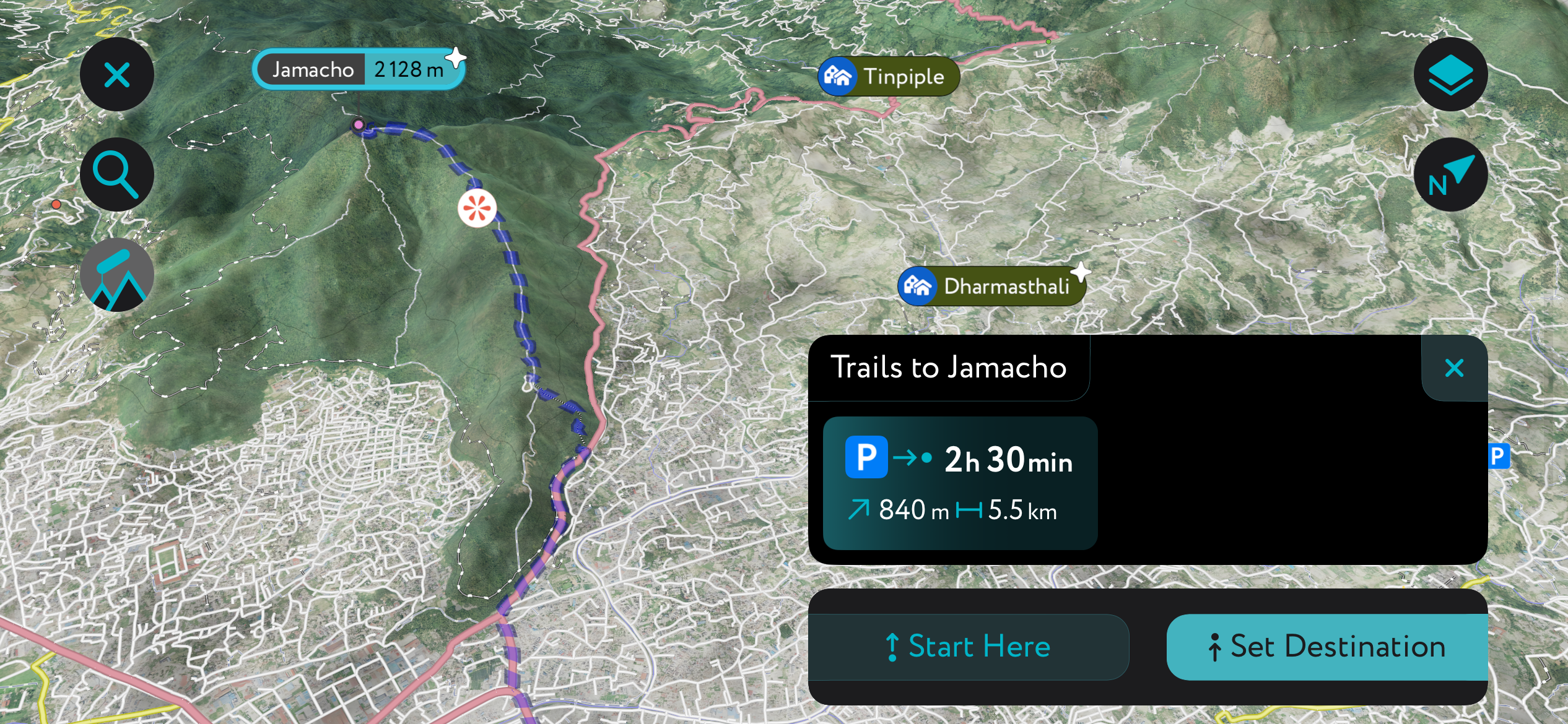 Jamacho on the PeakVisor app. Kathmandu
