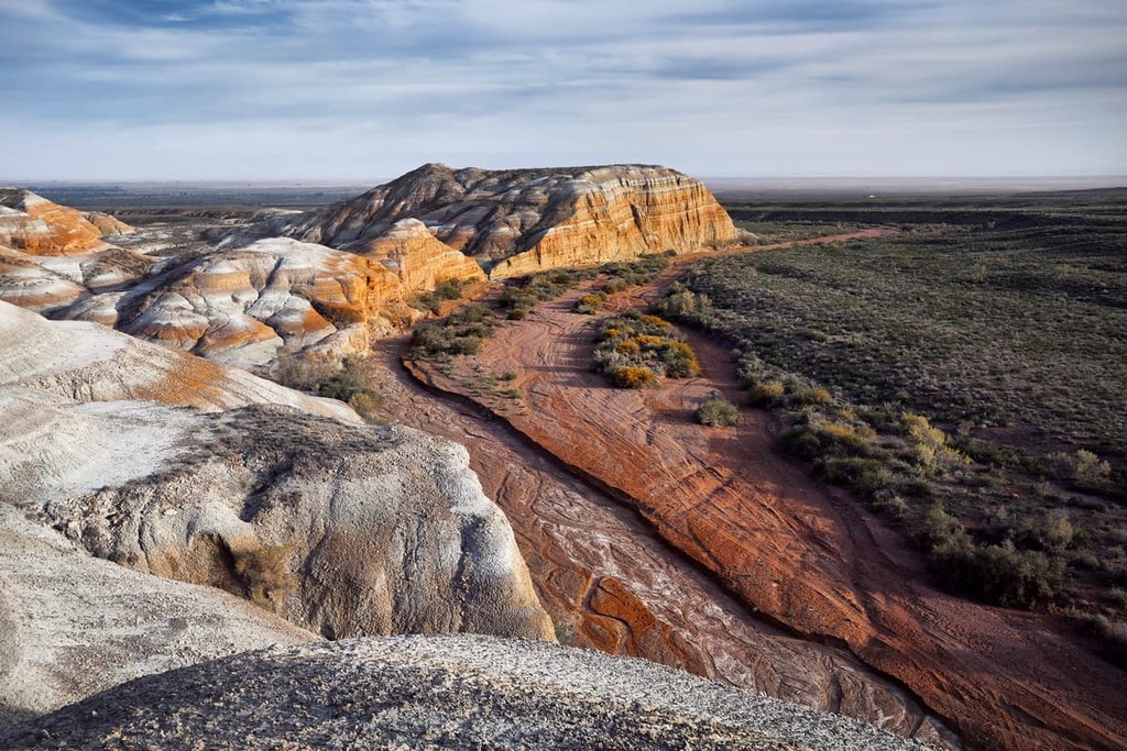Bizarre layered red desert, Kazakhstan