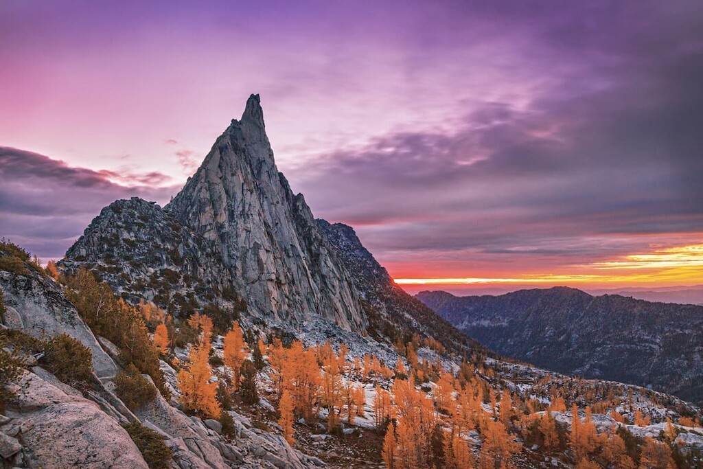 Fall sunrise in the Cascade Mountains, Kittitas County, Washington