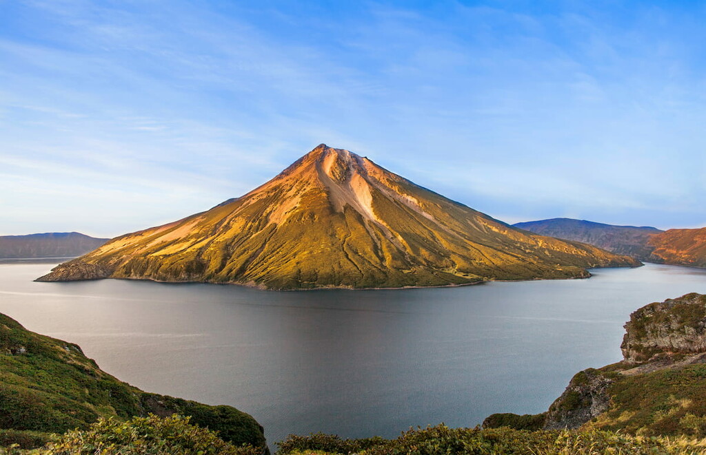 Krenitsyn volcano and crater lake, Onekotan island, Russia, Kuril Islands