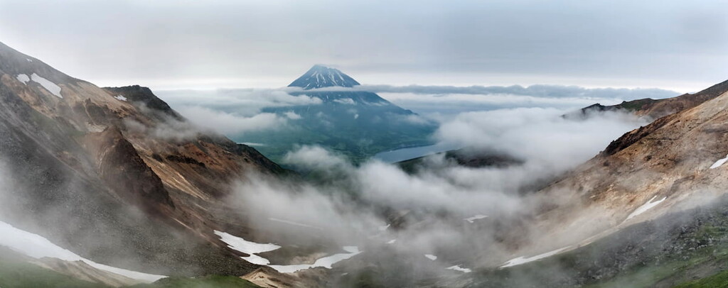 Mountain landscape at Paramushir Island, Kuril Islands