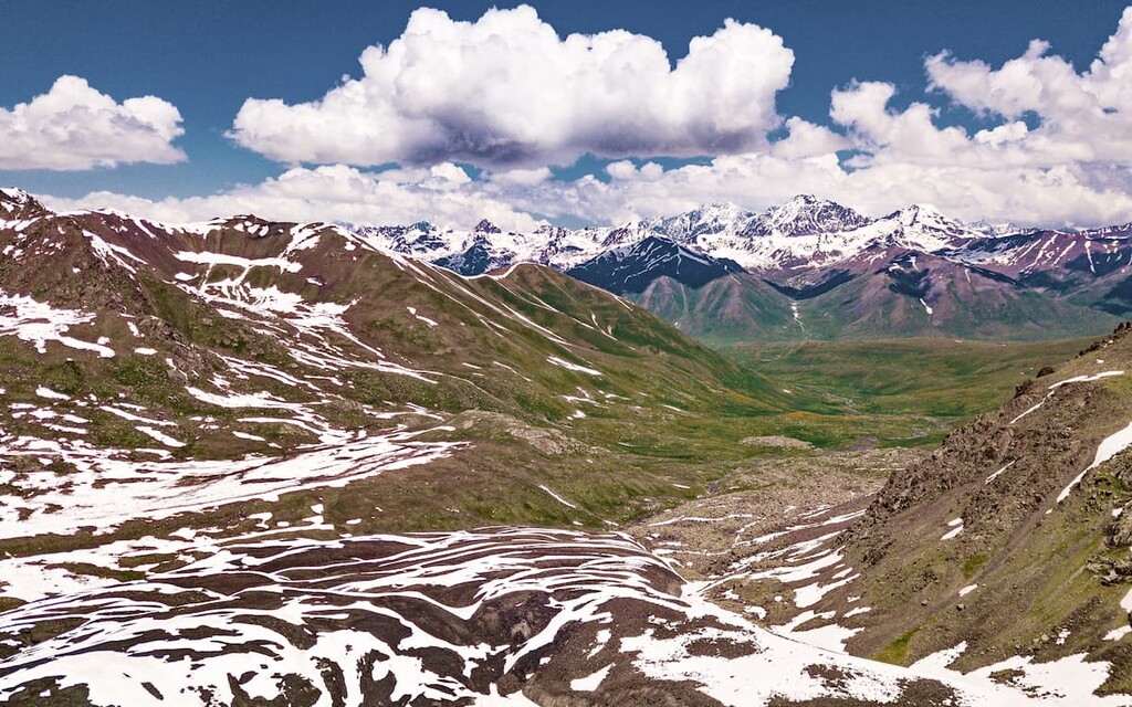 Aerial views of the Tien Shan mountain range of Kyrgyzstan