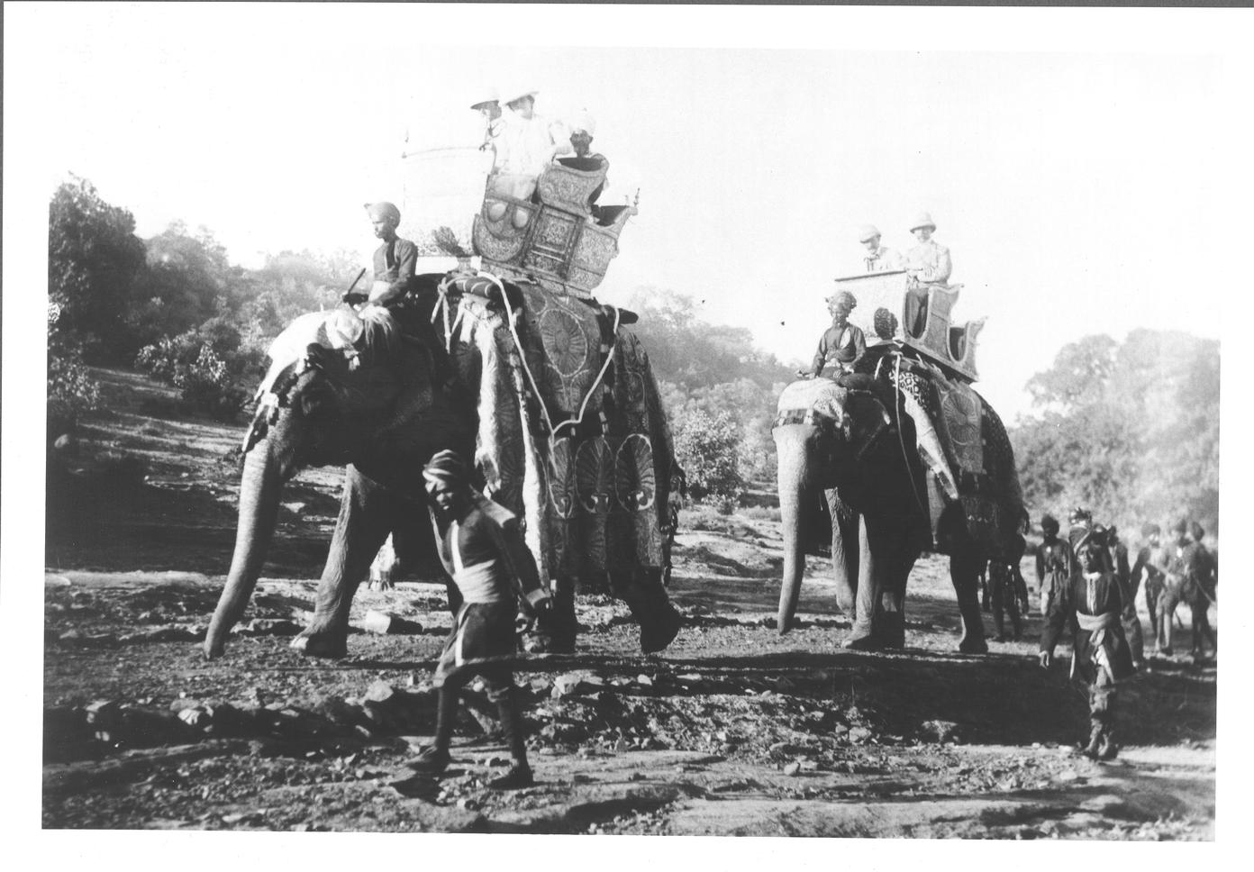 An elephant procession in 1899. Madhya Pradesh Mountains