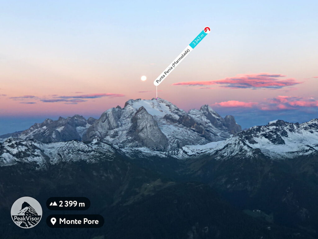 Marmolada peak and moon, Marmolada