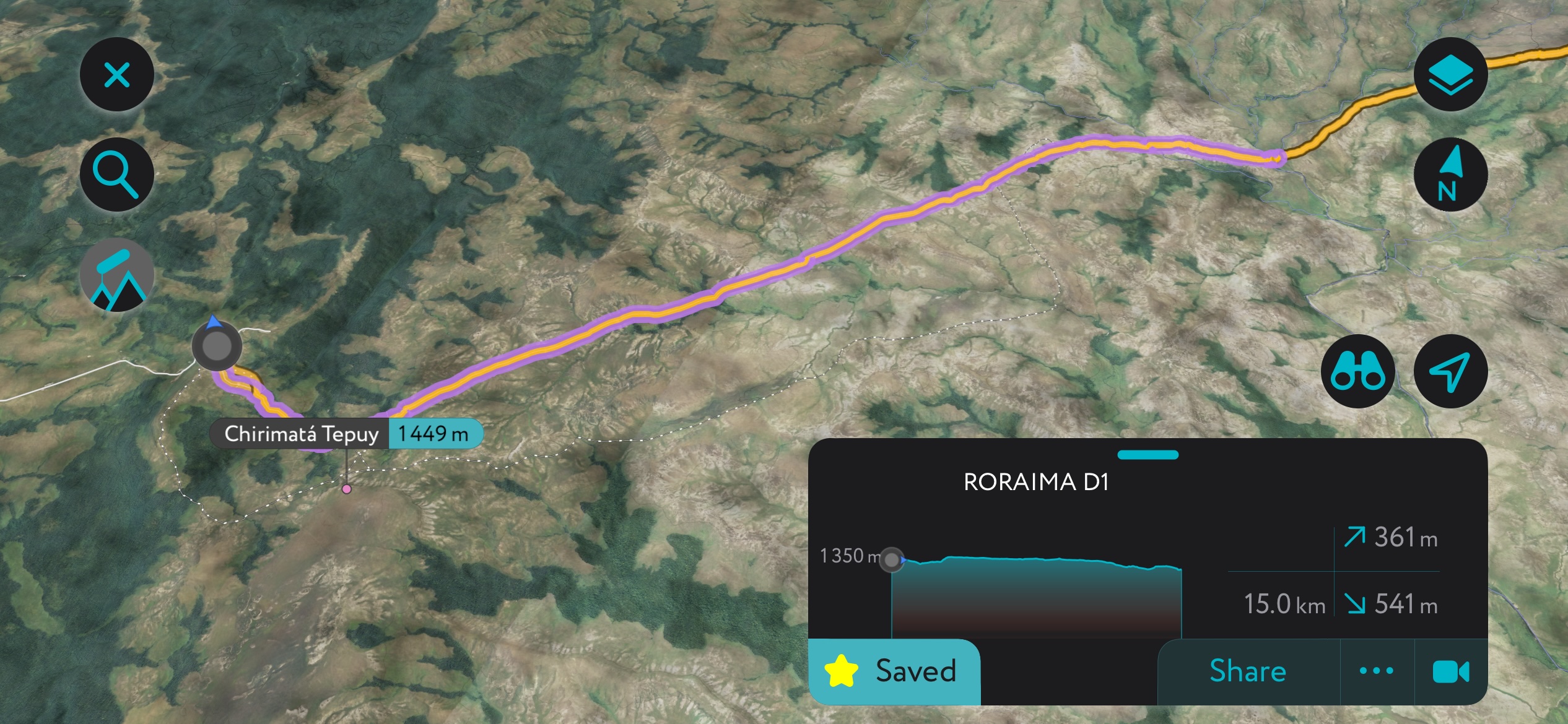 Our route on the first day on PeakVisor