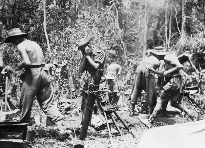 A line of 3-inch mortars in the Battle of Kohima. Nagaland
