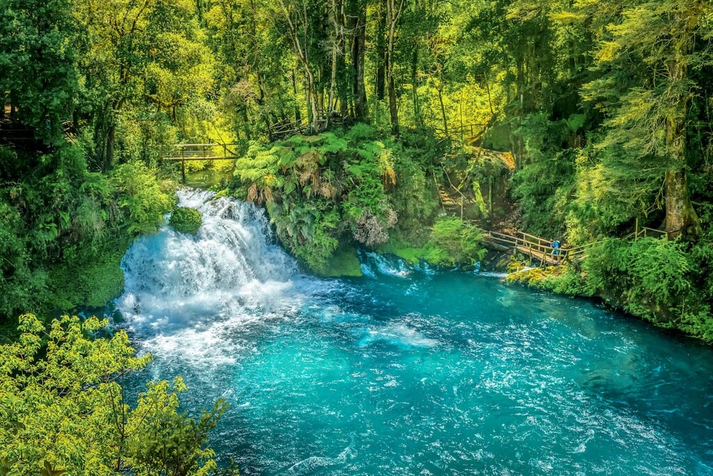 Ojos del Caburgua waterfall, Pucon, Araucania, Chile