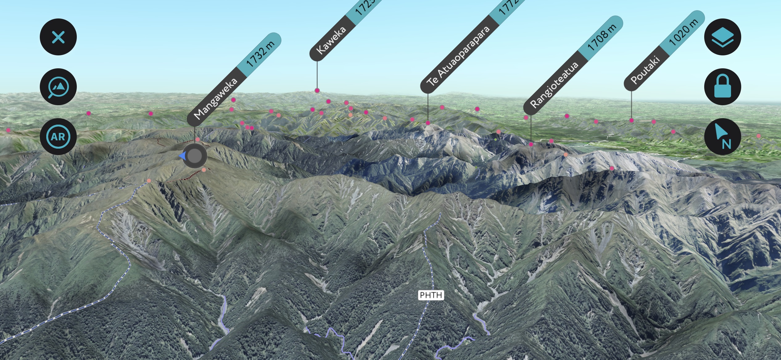 Mangaweka using PeakVisor’s mobile app, Ruahine Range, New Zealand