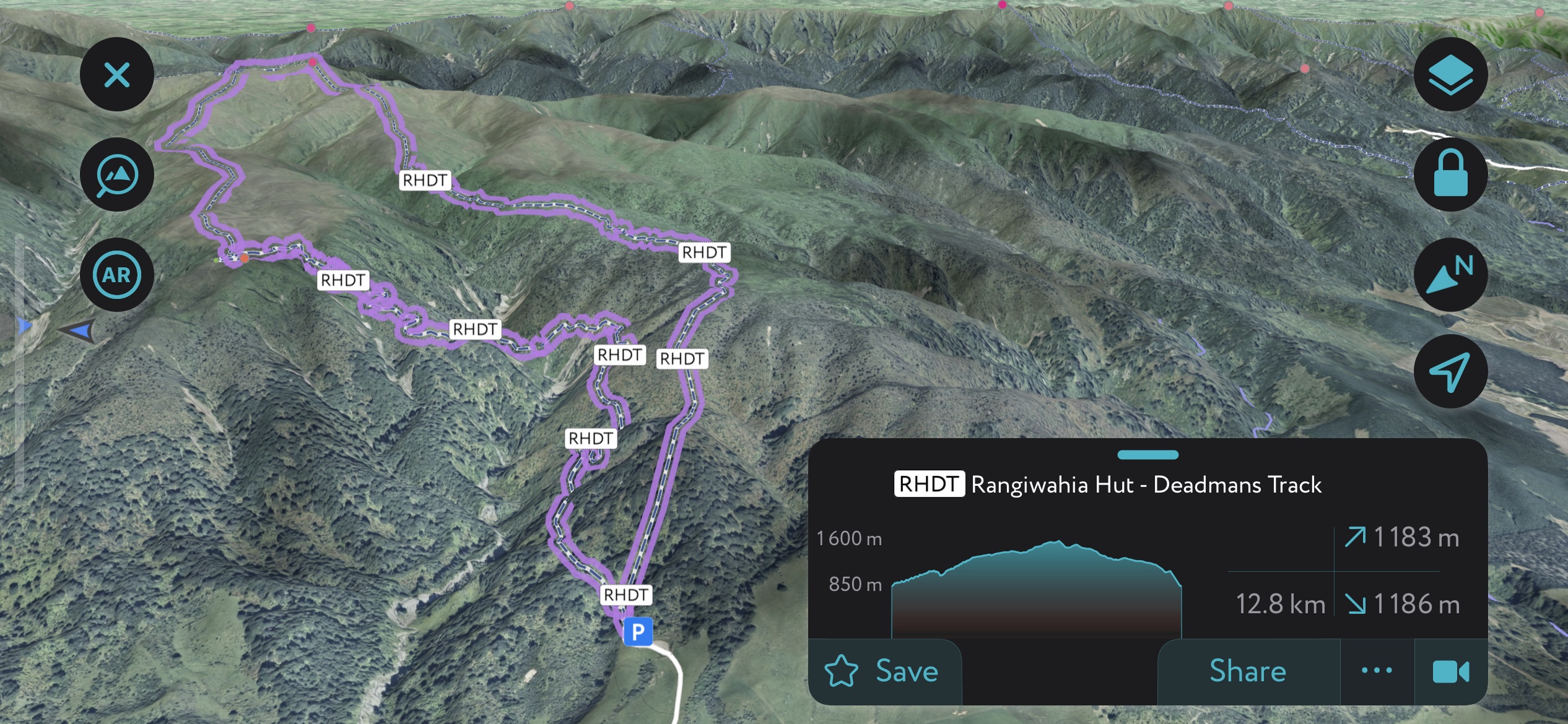 Mangaweka using PeakVisor’s mobile app, Ruahine Range, New Zealand