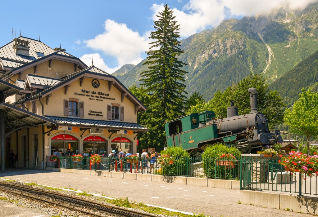 The rack railway station of Chamonix-Mont-Blanc, Aiguilles Rouges Massif, France