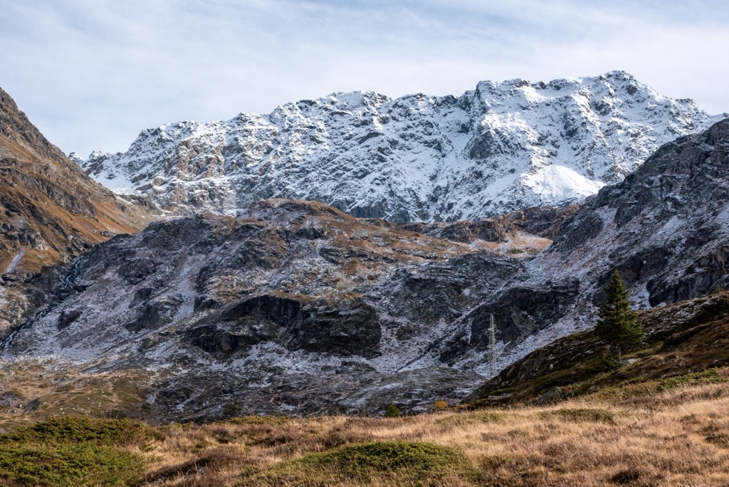 The view from the Julierpass of Piz Lagrev (3,165 m / 10,384 ft), once the site of a massive landslide that triggered a lake tsunami in Silsersee (Lej da Segl). Albula Alps