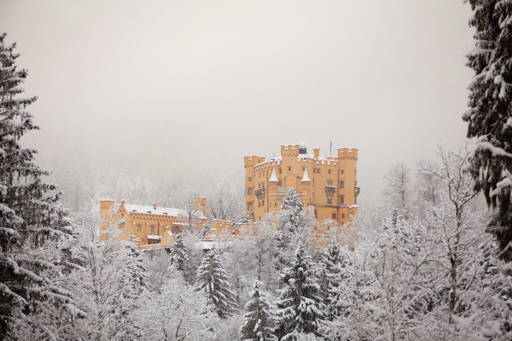 Hohenschwangau Castle near Gehrenspitze peak. Allgau Alps