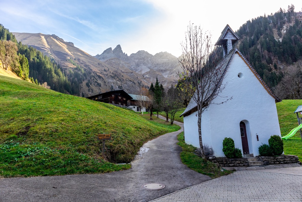 Traditional buildings near Oberstdorf. Allgau Alps
