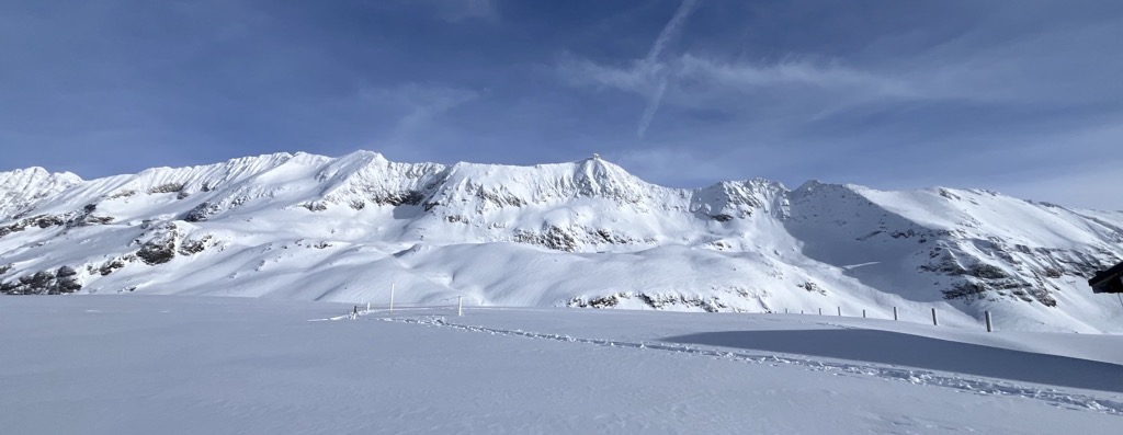 A perfect view of the Pic Blanc and Pyramid that I took to scope this line. I did not get the chance to do it this season. Pic Blanc is center-right; you can see the top station. The Pyramid is the next significant peak on the ridge, with the beautiful shoulder; that’s the classic descent. Photo: Sergei Poljak. Alpe d Huez Ski Resort