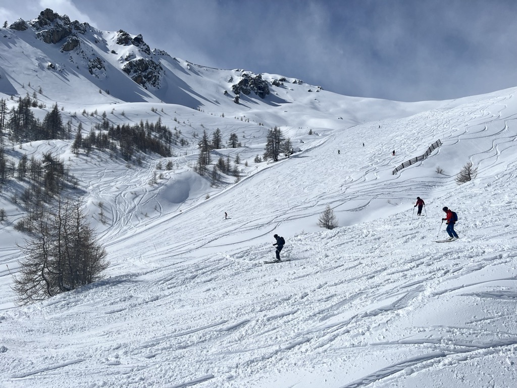 Showcasing soft pistes and excellent hike-to off-piste terrain at Serre Chevalier. Photo: Sergei Poljak. Alpe d Huez Ski Resort