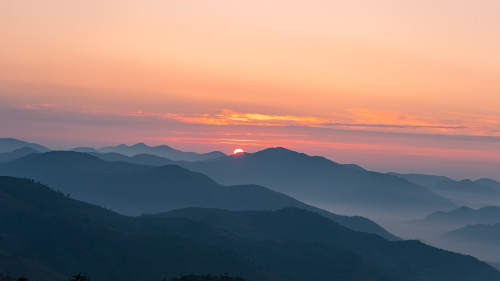 Sunrise over the Eastern Ghats. Andhra Pradesh Mountains