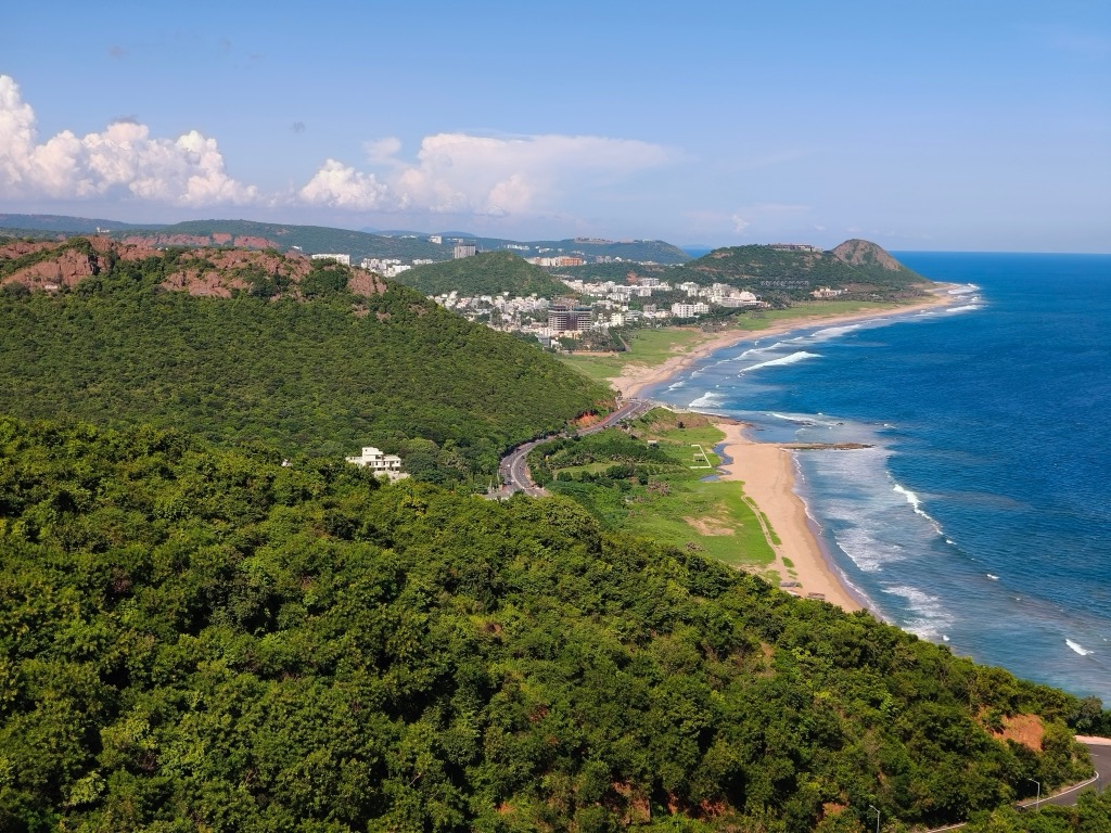 A coastal scene from the top of Kailasagiri Hill, Visakhapatnam, Andhra Pradesh. Andhra Pradesh Mountains