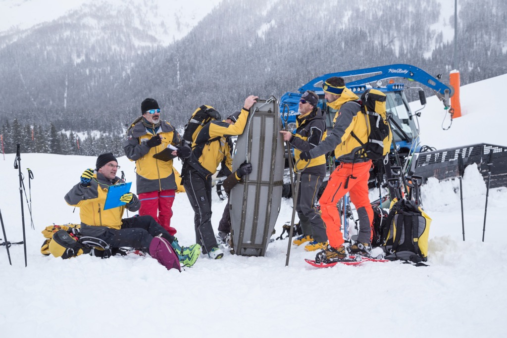 A patrol rescue training session in Switzerland. Avalanche Safety