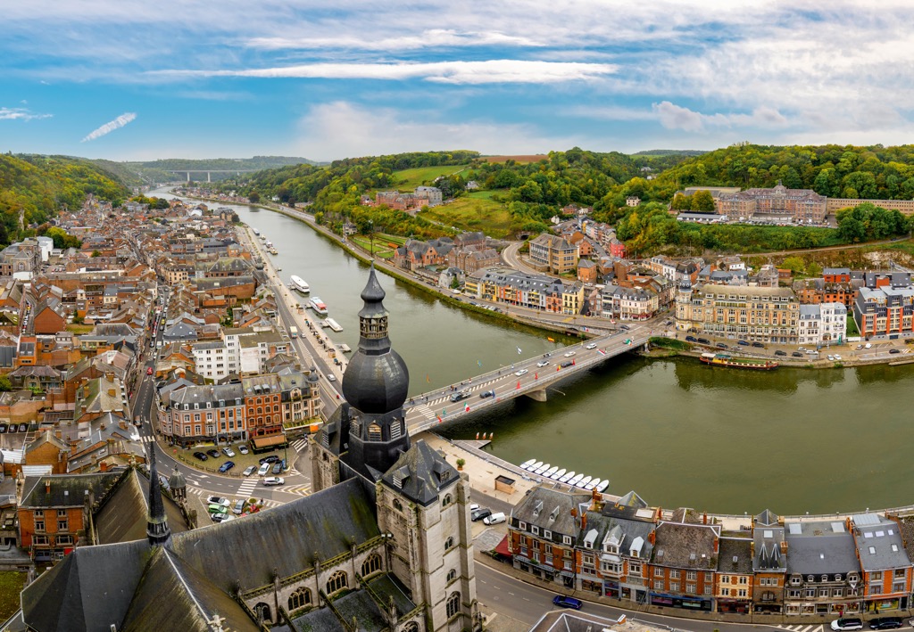 Dinant with church and bridge and famous for sax, Belgium