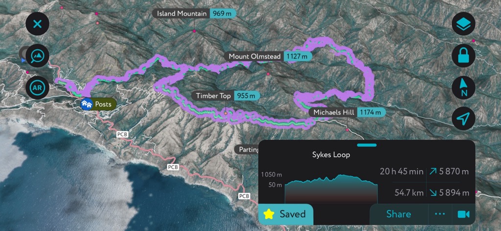 A generation of the Sykes Loop (I named it that…not sure it has an actual name) using PeakVisor’s mobile app