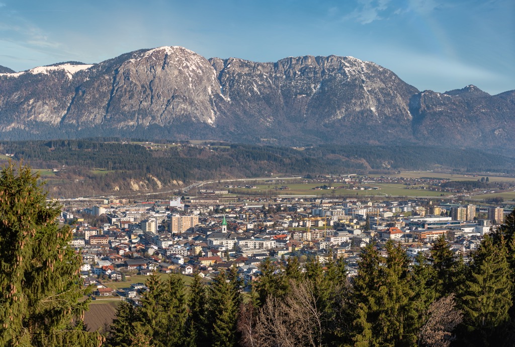 Wörgl with the Brandenberg Alps in the backdrop. Brandenberg Alps