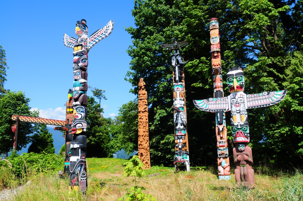 Totems in Stanley Park, Vancouver Canada, British Columbia