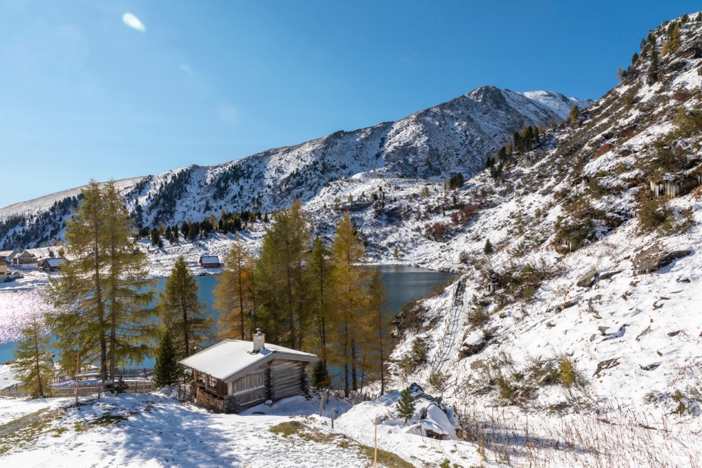 Falkertsee underneath Falkert mountain in autumn. Carinthia