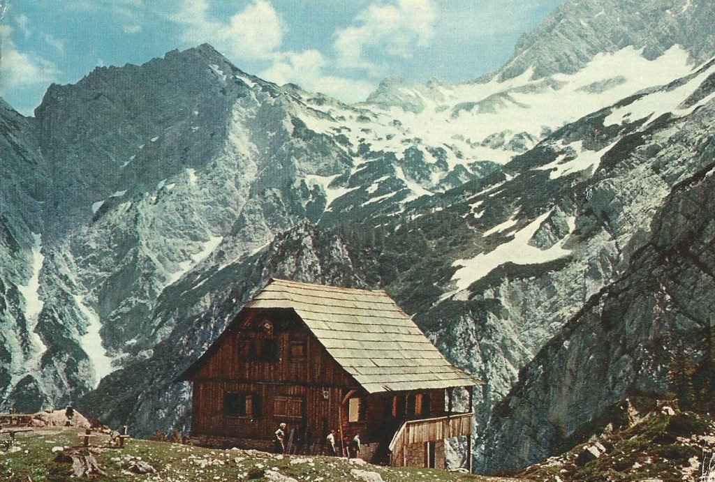 A postcard of Češka Koča from 1964. Carinthian Slovenian Alps