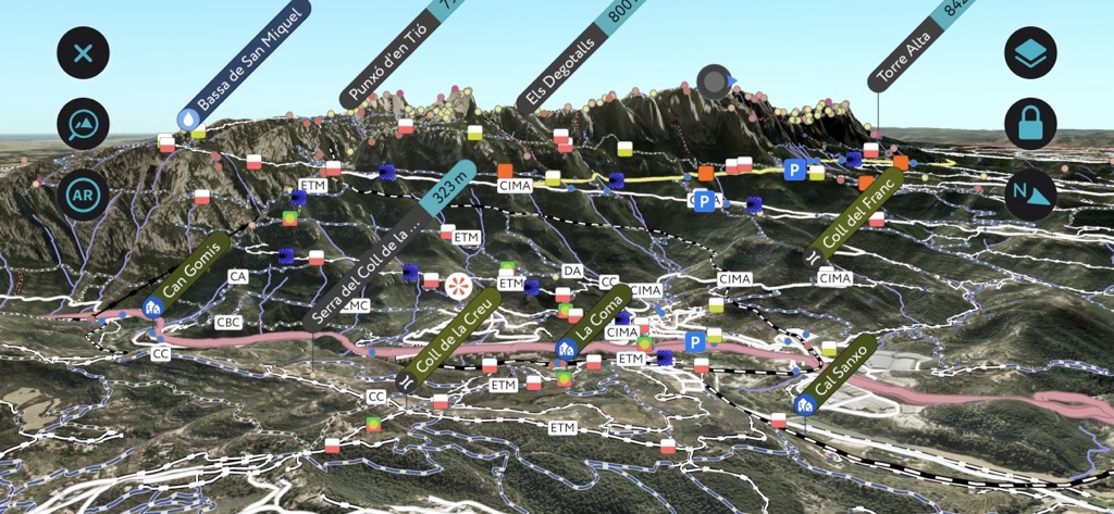 PeakVisor mobile app’s 3D generation of Montserrat, Spain